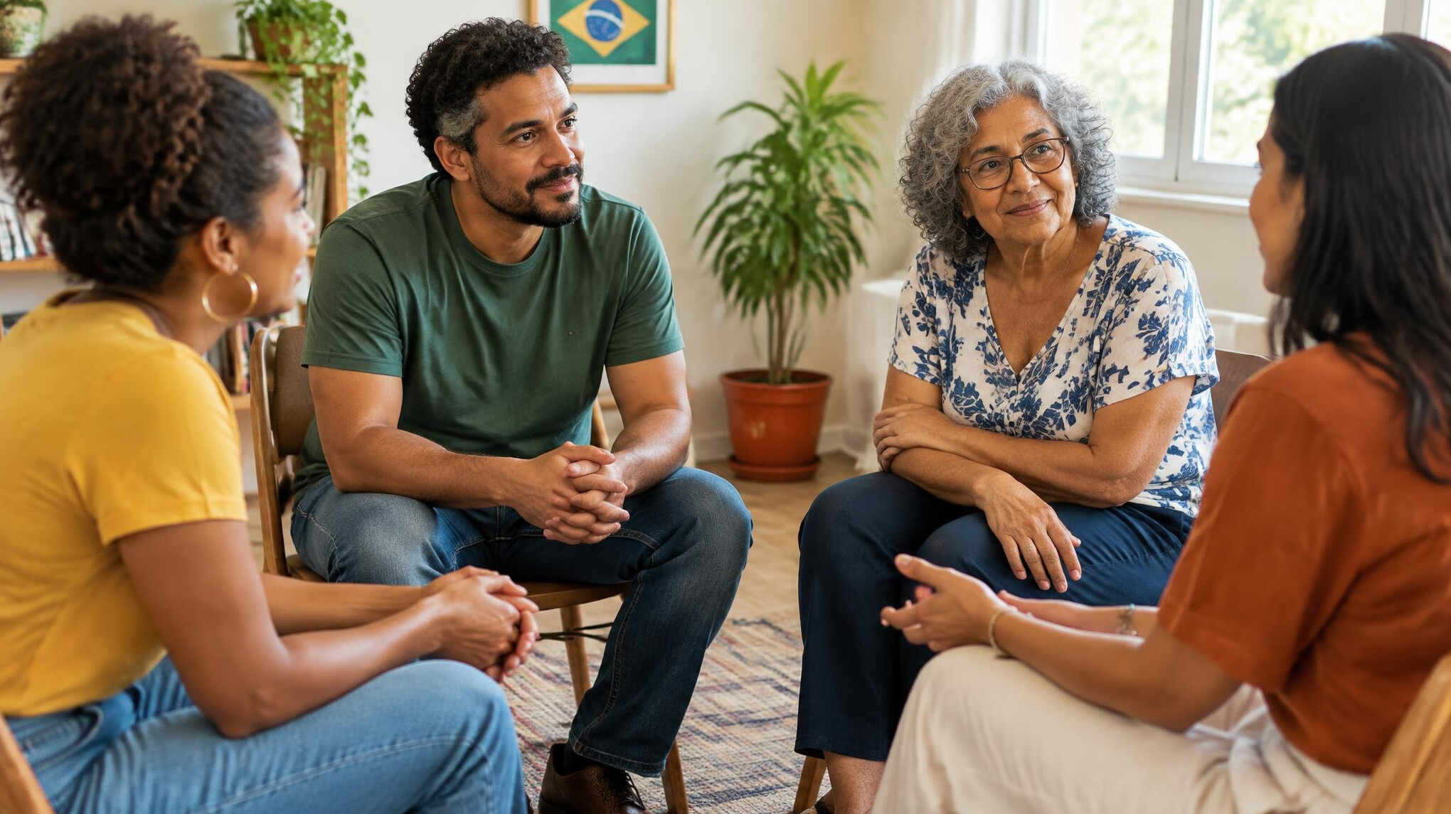 Grupo de pessoas conversando em uma reunião informal