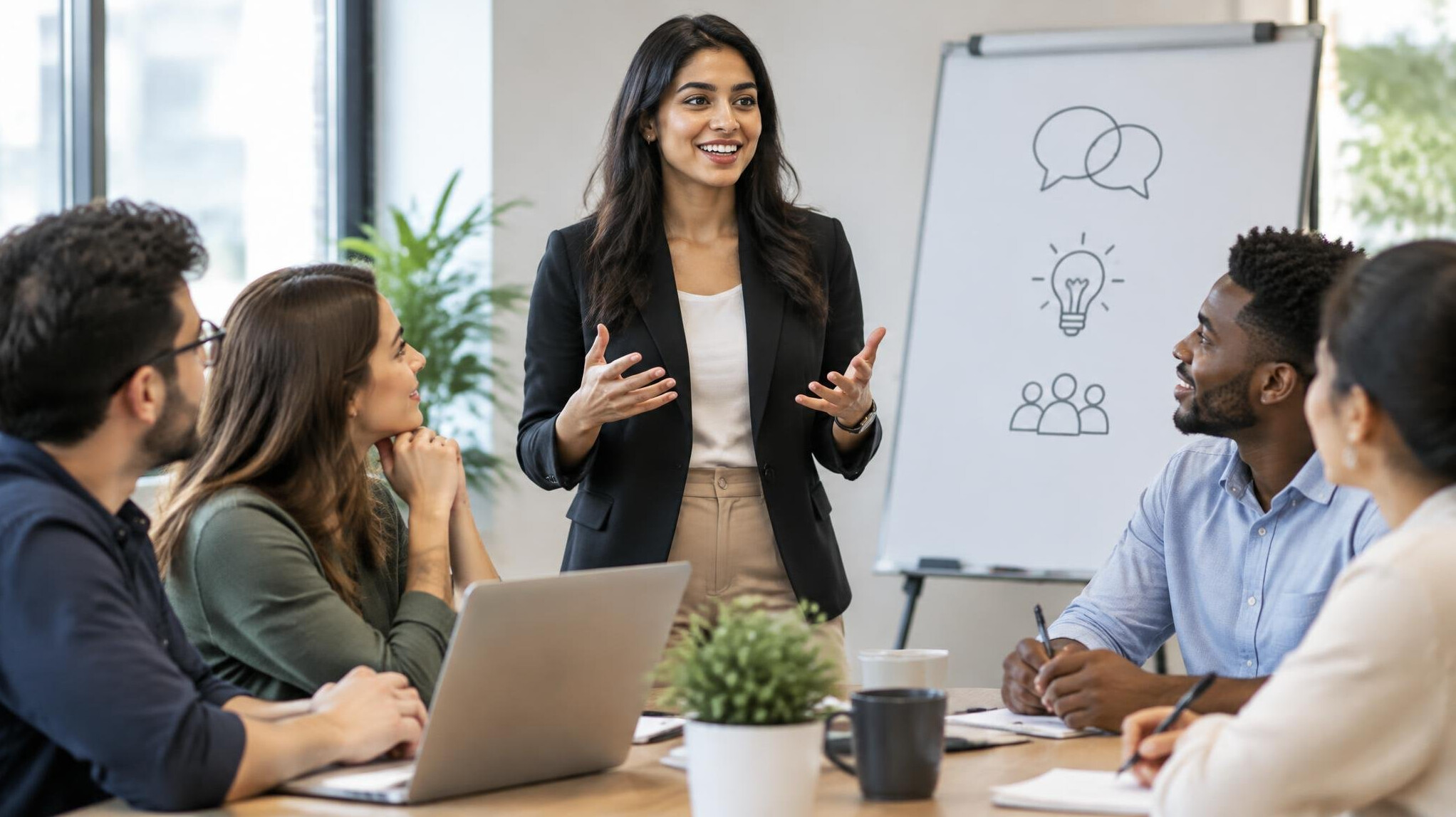 person speaking confidently in meeting