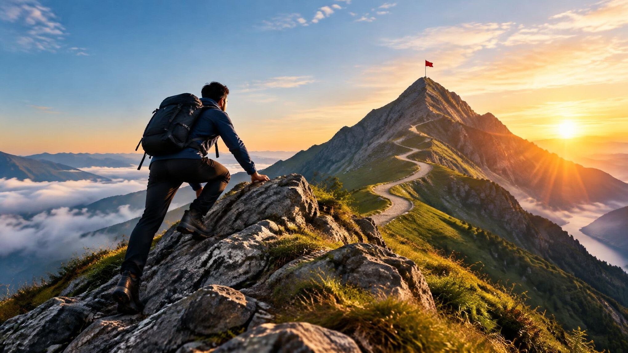 person climbing mountain