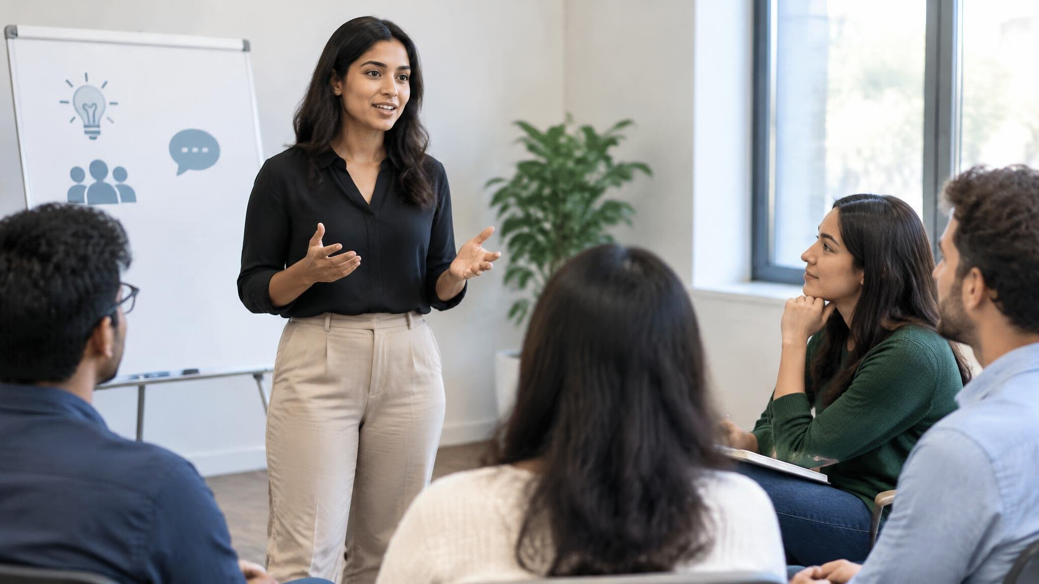 woman presenting to audience