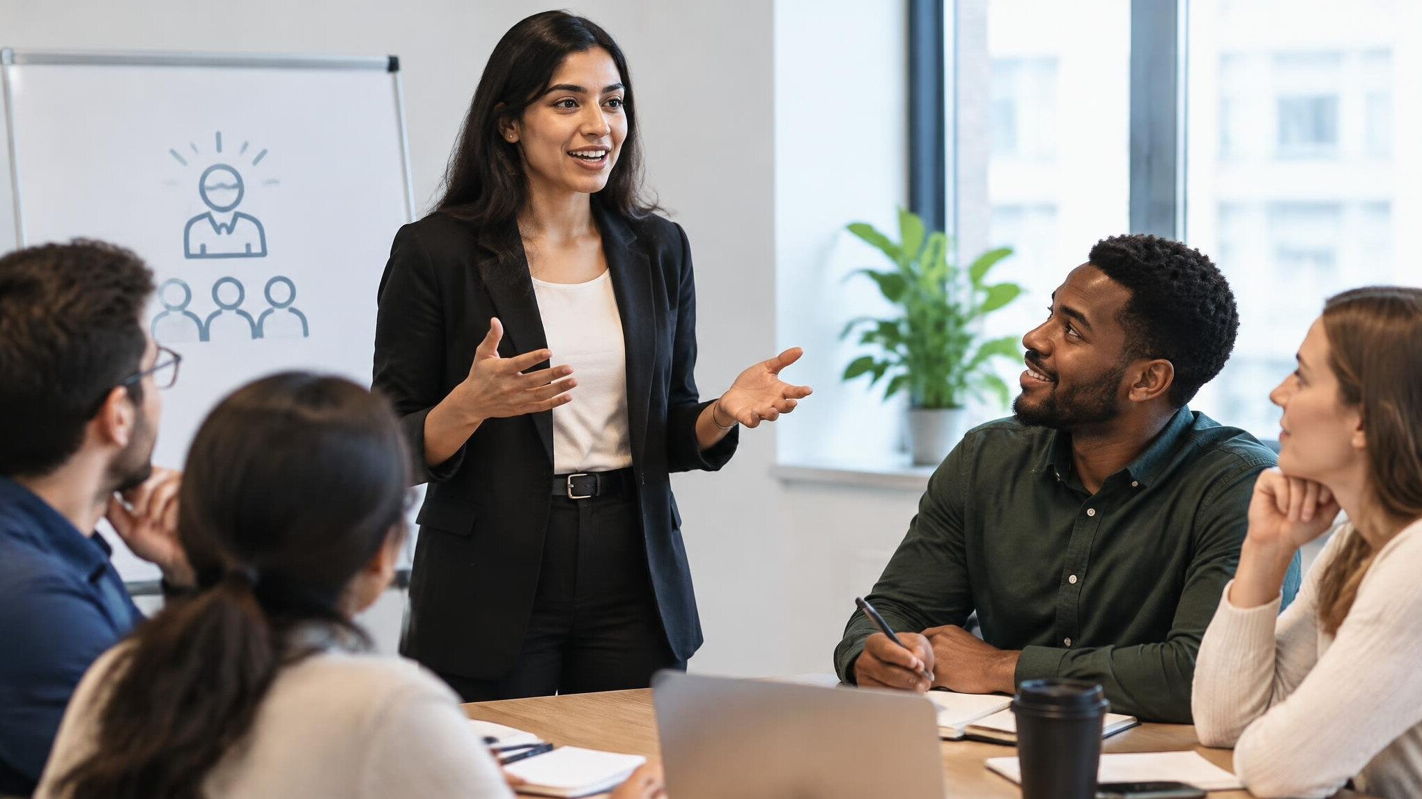 person speaking confidently in meeting