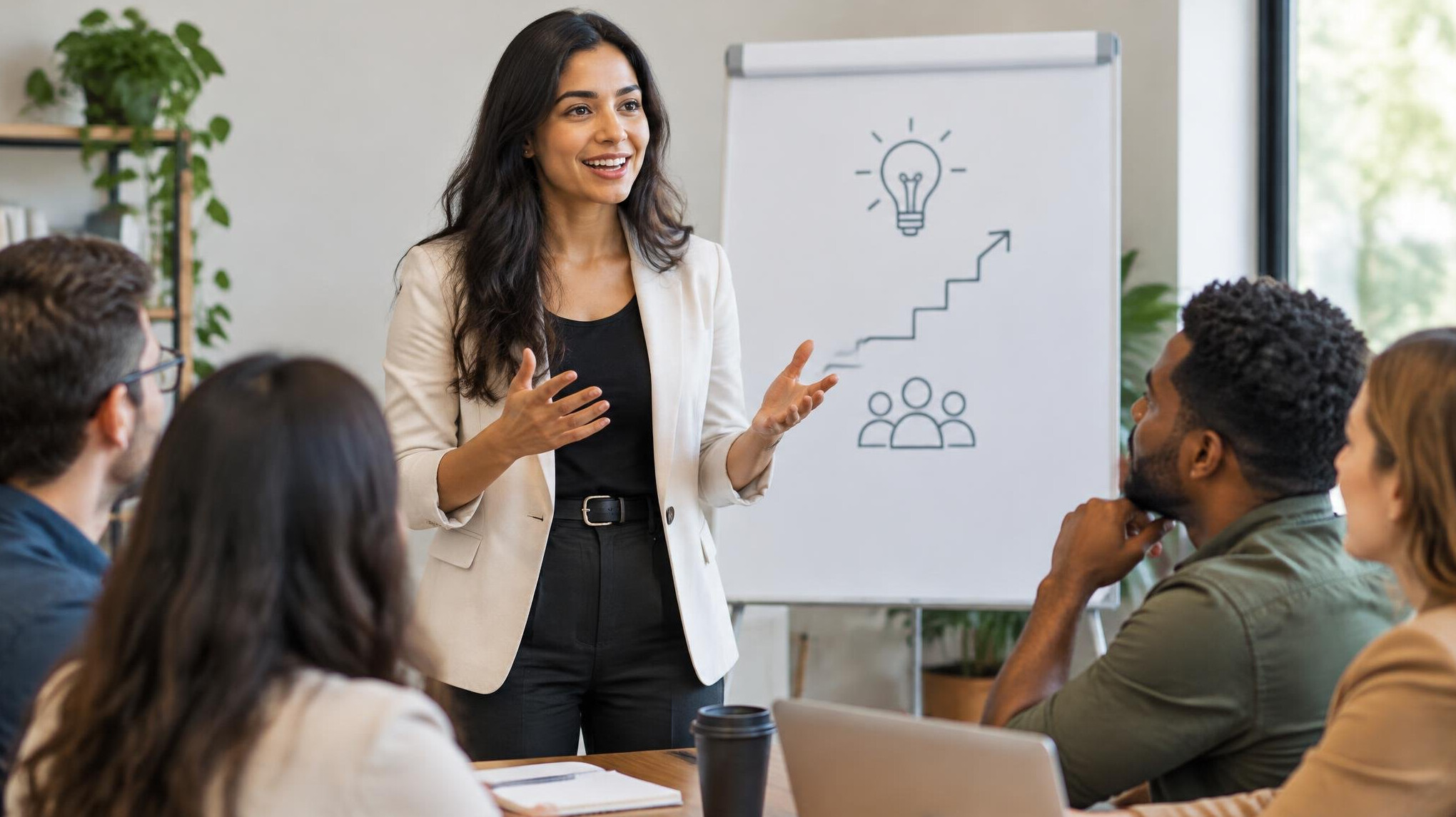 woman presenting ideas confidently